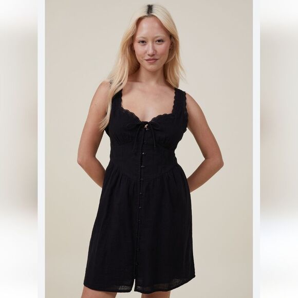 Cotton:On Alaina Lace Trim Mini Dress Black Size XS - Picture 1 of 10